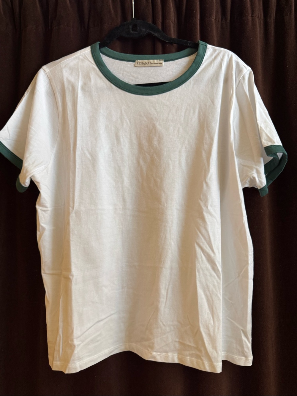 New - Zenana Outfitters White Tee with Forest Green Trim